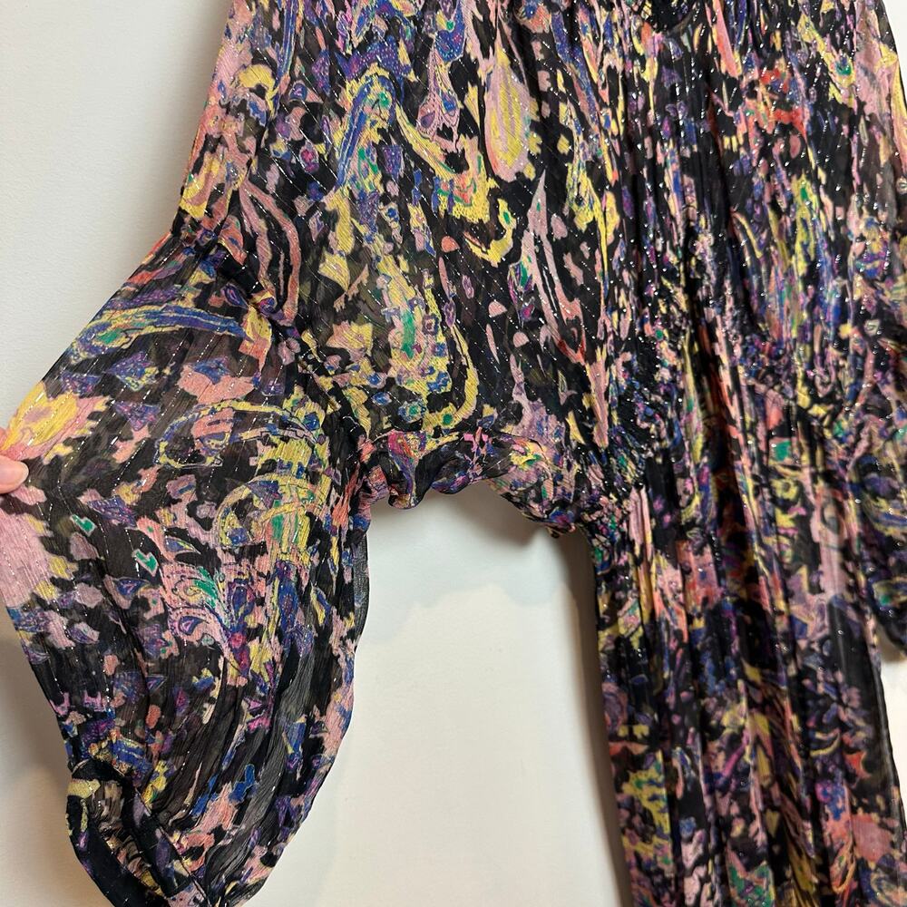 IRO Paris Ramona Dress Ruffle Trimmed Metallic Printed Chiffon Midi 40 - Picture 8 of 11